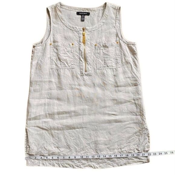 Ellen Tracy Linen Tan & Cream Pin Stripe Sleeveless Top w/ Gold Hardware Medium - Picture 11 of 12